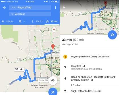 average cycling speed google maps